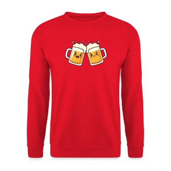 Prost Mahlzeit – Bierkrüge Wiesen Bierfest - Unisex Pullover - Rot - Vorne - Alina (178cm) & Michal (187cm)