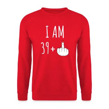 39 Plus 40 Geburtstag Frau Frecher Spruch - Unisex Pullover - Rot - Vorne - Alina (178cm) & Michal (187cm)