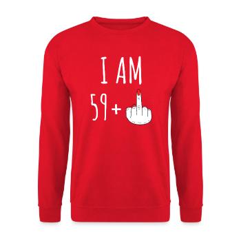 59 Plus 60 Geburtstag Frau Frecher Spruch - Unisex Pullover - Rot - Vorne - Alina (178cm) & Michal (187cm)