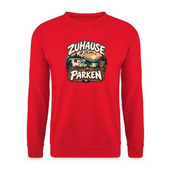 Zuhause ist, wo wir parken Camping Geschenk - Unisex Pullover - Rot - Vorne - Alina (178cm) & Michal (187cm)