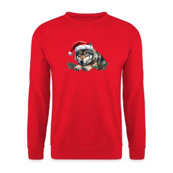 Weihnachtswolf-Weihnachtsmützen-Kunst - Unisex Pullover - Rot - Vorne - Alina (178cm) & Michal (187cm)
