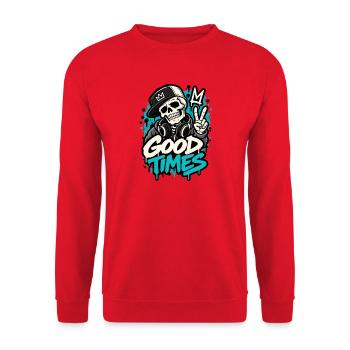 Totenkopf Streetwear Punk Rock - Unisex Pullover - Rot - Vorne - Alina (178cm) & Michal (187cm)
