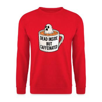 Kaffeegeist: Dead Inside Caffeinated - Unisex Pullover - Rot - Vorne - Alina (178cm) & Michal (187cm)