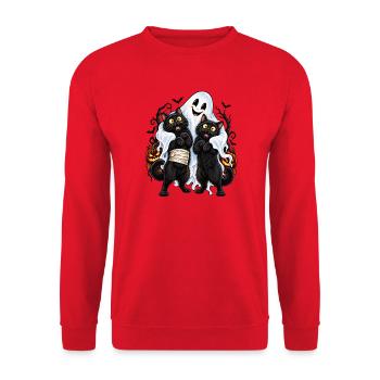 Katzen Gespenst – Lustiges Halloween - Unisex Pullover - Rot - Vorne - Alina (178cm) & Michal (187cm)