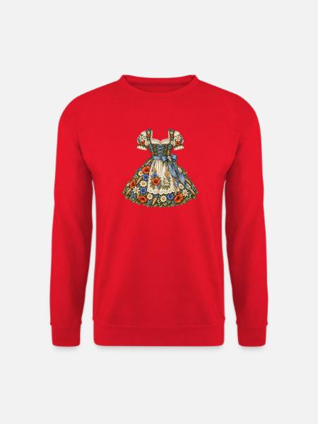 Florales Dirndl mit Edelweiß & Mohnblumen - Unisex Pullover - Rot