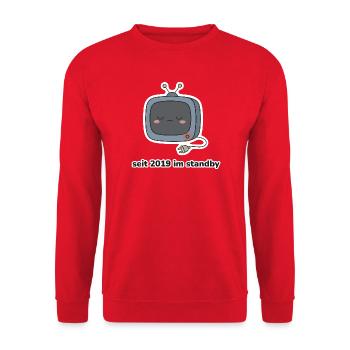 seit 2019 im standby – Fernseher Meme - Unisex Pullover - Rot - Vorne - Alina (178cm) & Michal (187cm)