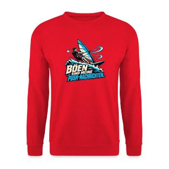 Wellenreiter Böen PushNachrichten - Unisex Pullover - Rot - Vorne - Alina (178cm) & Michal (187cm)