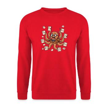 Lustiger Oktopus Lehrer korrigiert 8 Tests 32 Bit  - Unisex Pullover - Rot - Vorne - Alina (178cm) & Michal (187cm)