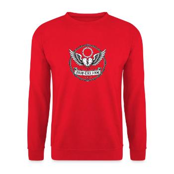 Geflügeltes Herz-Emblem mit Dollarzeichen - Unisex Pullover - Rot - Vorne - Alina (178cm) & Michal (187cm)