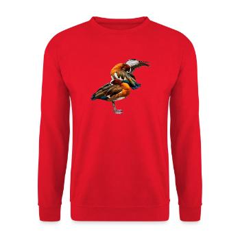Wittwen Pfeifgänse Duett im Farbspiel - Unisex Pullover - Rot - Vorne - Alina (178cm) & Michal (187cm)