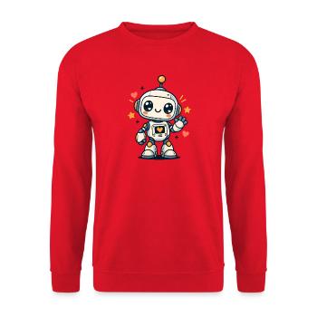 Kleiner Robo mit Herzen - Unisex Pullover - Rot - Vorne - Alina (178cm) & Michal (187cm)