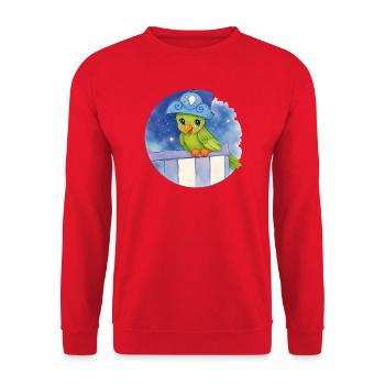C - Buchstabe: Papagei im Hut - kleiner Pirat - Unisex Pullover - Rot - Vorne - Alina (178cm) & Michal (187cm)