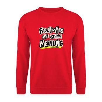 Faschismus ist keine Meinung – Statement - Unisex Pullover - Rot - Vorne - Alina (178cm) & Michal (187cm)