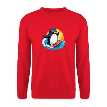 Cool Surfing Penguin Summer Beach Design - Unisex Pullover - Rot - Vorne - Alina (178cm) & Michal (187cm)