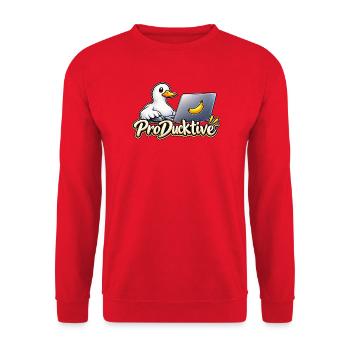 ProDucktive Ente am Laptop - Unisex Pullover - Rot - Vorne - Alina (178cm) & Michal (187cm)