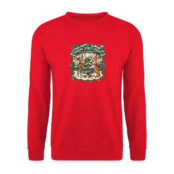 Lustiges Weihnachtsmuster – Stimmungsgeister Bright Ren - Unisex Pullover - Rot - Vorne - Alina (178cm) & Michal (187cm)