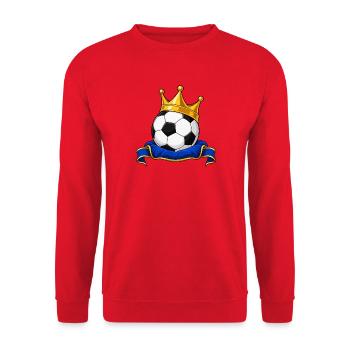 Gekrönter Fußball auf einem königlichen Kissen - Unisex Pullover - Rot - Vorne - Alina (178cm) & Michal (187cm)