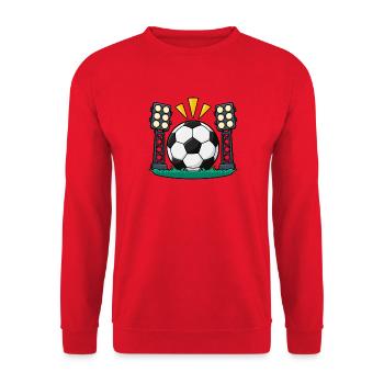 Fußball unter Stadionflutlicht - Unisex Pullover - Rot - Vorne - Alina (178cm) & Michal (187cm)