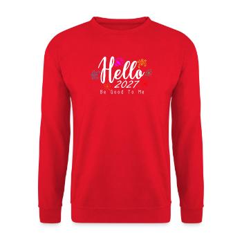 Hello 2027 Be Good To Me - Unisex Pullover - Rot - Vorne - Alina (178cm) & Michal (187cm)