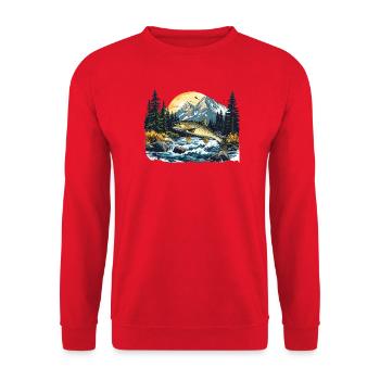 Lachs im Morgenlicht über Wildwasser - Unisex Pullover - Rot - Vorne - Alina (178cm) & Michal (187cm)