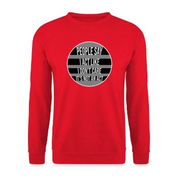 Act like I don't care It's not an act Spruch Logo - Unisex Pullover - Rot - Vorne - Alina (178cm) & Michal (187cm)