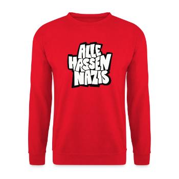 Alle_hassen_Nazis_sw - Unisex Pullover - Rot - Vorne - Alina (178cm) & Michal (187cm)
