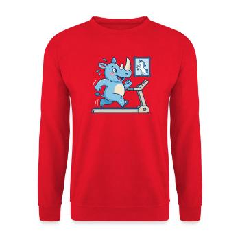  Nashorn Beim Lauftraining Mit Einhorn Fitness - Unisex Pullover - Rot - Vorne - Alina (178cm) & Michal (187cm)