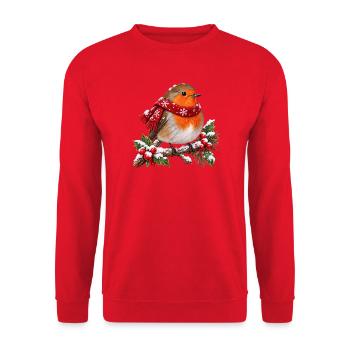 Weihnachts Vogel  - Unisex Pullover - Rot - Vorne - Alina (178cm) & Michal (187cm)