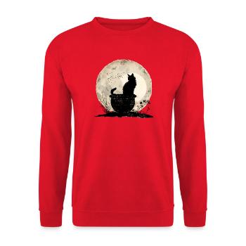 Mondschein Katz im Kessel - Unisex Pullover - Rot - Vorne - Alina (178cm) & Michal (187cm)