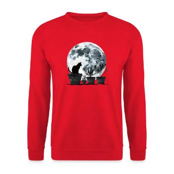 Mondkatze im Nachtgarten - Unisex Pullover - Rot - Vorne - Alina (178cm) & Michal (187cm)
