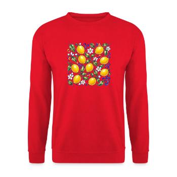 Zitronen Muster Mediterran Früchte Sommer Obst - Unisex Pullover - Rot - Vorne - Alina (178cm) & Michal (187cm)