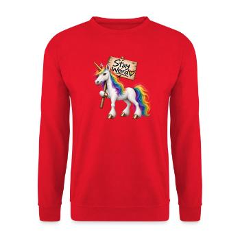 Stay weird ! - Unisex Pullover - Rot - Vorne - Alina (178cm) & Michal (187cm)