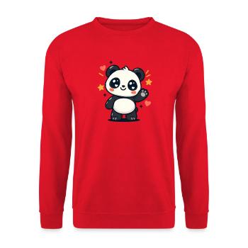 Panda kawaii winkt mit Sternen - Unisex Pullover - Rot - Vorne - Alina (178cm) & Michal (187cm)
