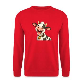 Lachende Zeichentrickkuh mit goldener Glocke - Unisex Pullover - Rot - Vorne - Alina (178cm) & Michal (187cm)
