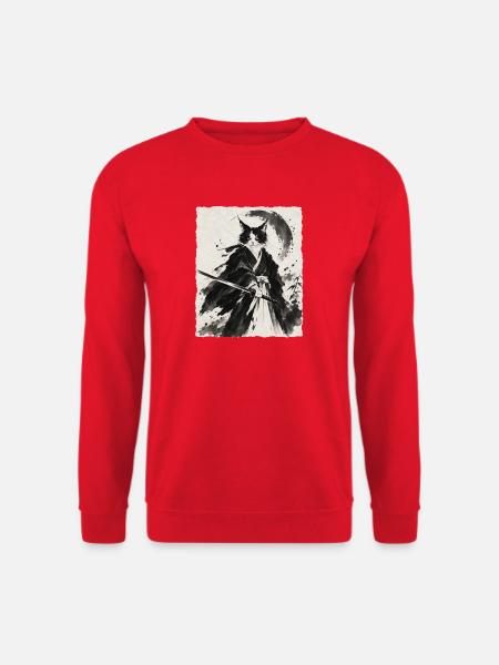 Katzen Samurai im Tintenstil - Unisex Pullover - Rot