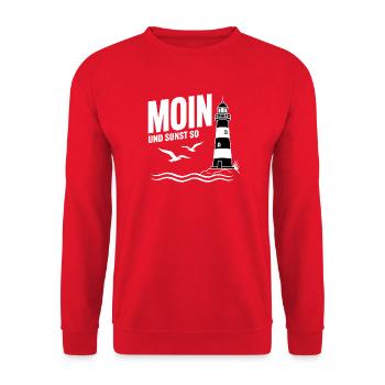 Moin und sunst so Leuchtturm Küste Nordsee Shirt - Unisex Pullover - Rot - Vorne - Alina (178cm) & Michal (187cm)