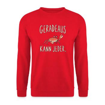 Geradeaus kann jeder – Krabbe - Unisex Pullover - Rot - Vorne - Alina (178cm) & Michal (187cm)