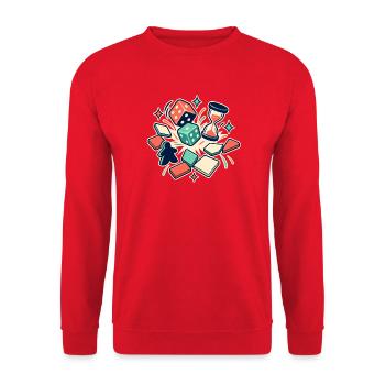Spieleabend – Runde für Runde zusammen - Unisex Pullover - Rot - Vorne - Alina (178cm) & Michal (187cm)