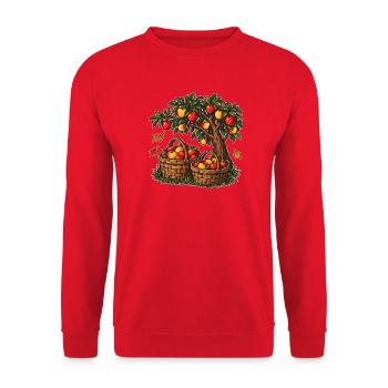 Apfelernte – Viele Hände voller Äpfel - Unisex Pullover - Rot - Vorne - Alina (178cm) & Michal (187cm)