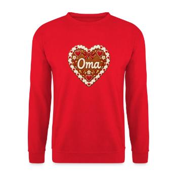Oma Herz-Gingerbread - Unisex Pullover - Rot - Vorne - Alina (178cm) & Michal (187cm)
