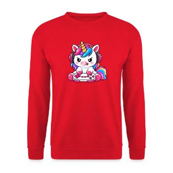 Cute_gaming_unicorn - Unisex Pullover - Rot - Vorne - Alina (178cm) & Michal (187cm)