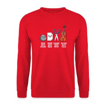 Nichts schlägt Cello – Schere, Stein, Papier, Cellist, - Unisex Pullover - Rot - Vorne - Alina (178cm) & Michal (187cm)
