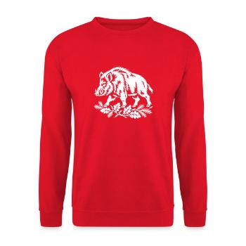 Wildschwein Blattwerk Silhouette - Unisex Pullover - Rot - Vorne - Alina (178cm) & Michal (187cm)