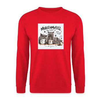 Morgenmuffel Britische Katzenkaffee BKH - Unisex Pullover - Rot - Vorne - Alina (178cm) & Michal (187cm)