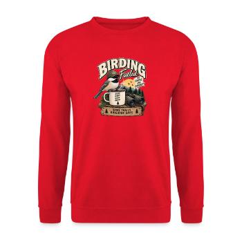 Vogelbeobachtung, angetrieben von Kaffee - Unisex Pullover - Rot - Vorne - Alina (178cm) & Michal (187cm)