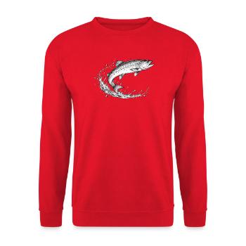 Meerforelle Sprung - Unisex Pullover - Rot - Vorne - Alina (178cm) & Michal (187cm)