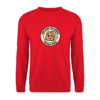 Zertifizierter Tee-Süchtiger – Zieht täglich lustig - Unisex Pullover - Rot - Vorne - Alina (178cm) & Michal (187cm)