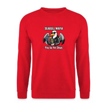 Seagull Mafia – Pay Up Yer Chips lustig - Unisex Pullover - Rot - Vorne - Alina (178cm) & Michal (187cm)