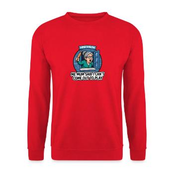 Meine Mutter sagte, ich darf nicht rauskommen, um komisch zu spielen. - Unisex Pullover - Rot - Vorne - Alina (178cm) & Michal (187cm)
