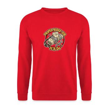 Richtiger Bogge-Job – das macht seltsame DIY-Arbeiten - Unisex Pullover - Rot - Vorne - Alina (178cm) & Michal (187cm)